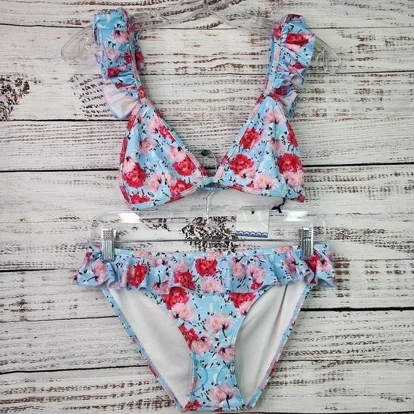 ASOS PLAYFUL PROMISES BEACH SIZE UK 10 6 USA BLUE FLORAL 2PC BIKINI SWIMSUIT - Picture 8 of 17